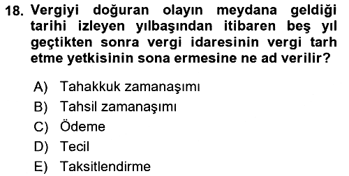 Genel Vergi Hukuku 2023-2024 Yaz Okulu Sınavı - 18. soru