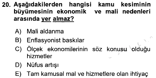 Kamu Ekonomisi 1 2019-2020 Ara Sınav - 20. soru