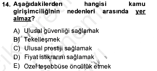 Kamu Ekonomisi 1 2014-2015 Dönem Sonu Sınavı - 14. soru