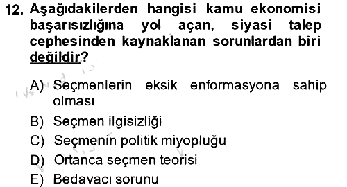 Kamu Ekonomisi 1 2013-2014 Tek Ders Sınavı - 12. soru