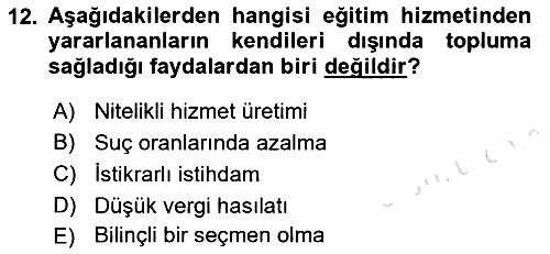 Kamu Ekonomisi 1 2022-2023 Yaz Okulu Sınavı - 12. soru