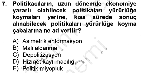 Kamu Ekonomisi 2 2012-2013 Dönem Sonu Sınavı - 7. soru