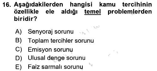 Kamu Ekonomisi 2 2024-2025 Dönem Sonu Sınavı - 16. soru