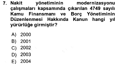 Kamu Mali Yönetimi 2017-2018 3 Ders Sınavı - 7. soru