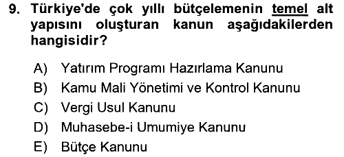 Kamu Mali Yönetimi 2017-2018 Ara Sınav - 9. soru