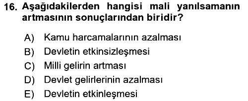 Kamu Mali Yönetimi 2017-2018 Ara Sınav - 16. soru