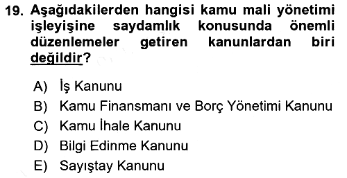 Kamu Mali Yönetimi 2018-2019 Ara Sınav - 19. soru