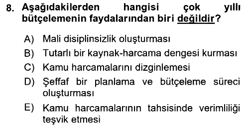 Kamu Mali Yönetimi 2023-2024 Ara Sınav - 8. soru