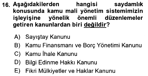 Kamu Mali Yönetimi 2023-2024 Ara Sınav - 16. soru