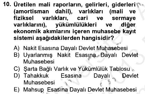 Kamu Mali Yönetimi 2012-2013 Dönem Sonu Sınavı - 10. soru