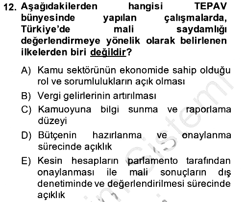 Kamu Mali Yönetimi 2014-2015 Dönem Sonu Sınavı - 12. soru