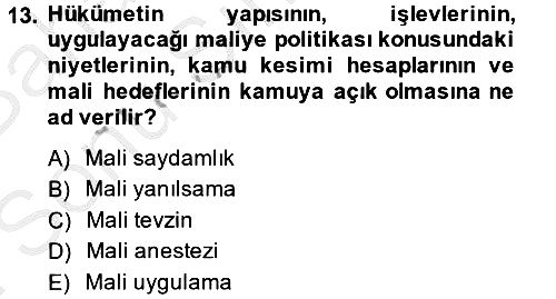 Kamu Mali Yönetimi 2014-2015 Dönem Sonu Sınavı - 13. soru