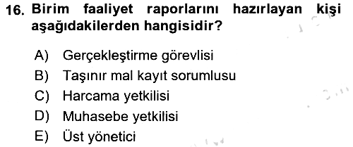 Kamu Mali Yönetimi 2015-2016 Dönem Sonu Sınavı - 16. soru