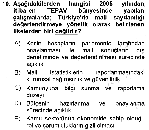 Kamu Mali Yönetimi 2016-2017 Dönem Sonu Sınavı - 10. soru