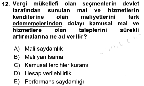 Kamu Mali Yönetimi 2016-2017 Dönem Sonu Sınavı - 12. soru