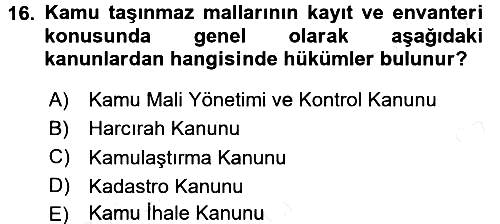 Kamu Mali Yönetimi 2017-2018 Dönem Sonu Sınavı - 16. soru