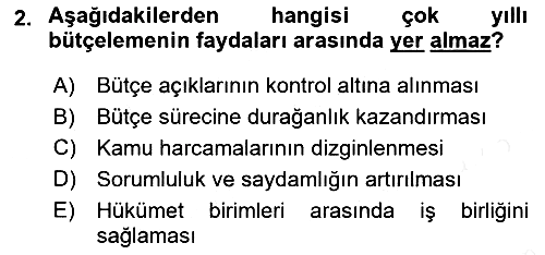 Kamu Mali Yönetimi 2018-2019 Dönem Sonu Sınavı - 2. soru