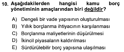 Kamu Mali Yönetimi 2023-2024 Dönem Sonu Sınavı - 10. soru