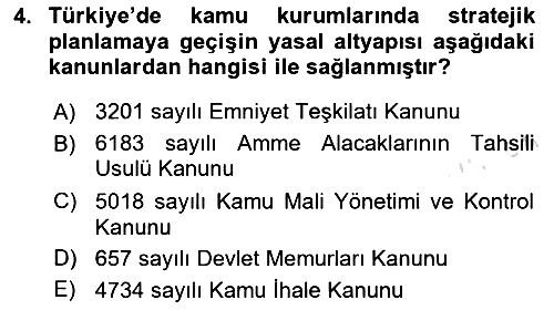 Kamu Mali Yönetimi 2024-2025 Dönem Sonu Sınavı - 4. soru