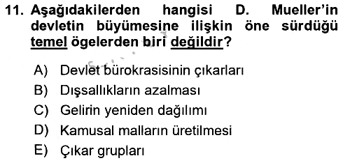Kamu Mali Yönetimi 2018-2019 Yaz Okulu Sınavı - 11. soru