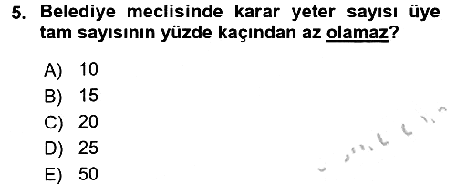 Mahalli İdareler Maliyesi 2016-2017 3 Ders Sınavı - 5. soru