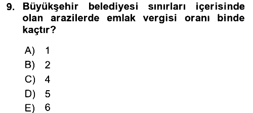 Mahalli İdareler Maliyesi 2016-2017 3 Ders Sınavı - 9. soru