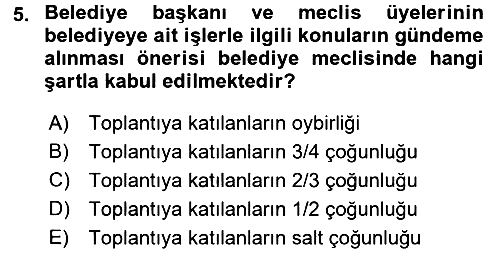 Mahalli İdareler Maliyesi 2017-2018 3 Ders Sınavı - 5. soru