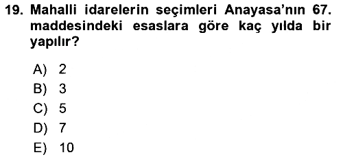 Mahalli İdareler Maliyesi 2018-2019 3 Ders Sınavı - 19. soru