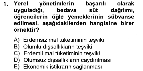 Mahalli İdareler Maliyesi 2012-2013 Ara Sınav - 1. soru