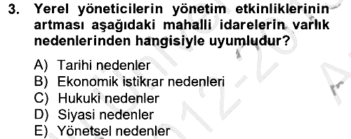 Mahalli İdareler Maliyesi 2012-2013 Ara Sınav - 3. soru