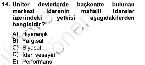 Mahalli İdareler Maliyesi 2012-2013 Ara Sınav - 14. soru