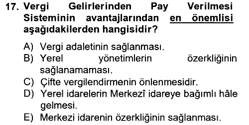 Mahalli İdareler Maliyesi 2012-2013 Ara Sınav - 17. soru