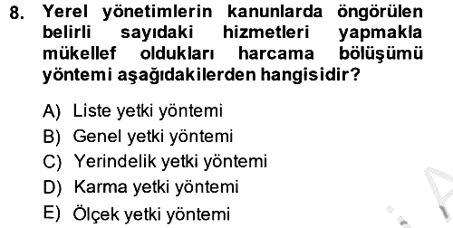 Mahalli İdareler Maliyesi 2014-2015 Ara Sınav - 8. soru