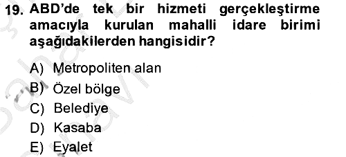 Mahalli İdareler Maliyesi 2014-2015 Ara Sınav - 19. soru