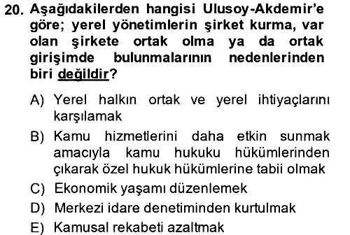 Mahalli İdareler Maliyesi 2014-2015 Ara Sınav - 20. soru