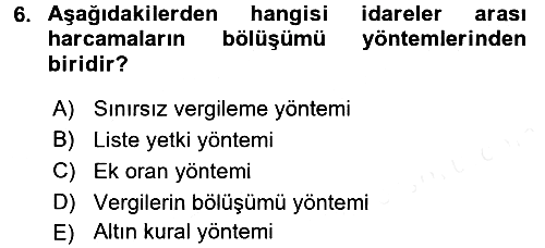 Mahalli İdareler Maliyesi 2015-2016 Ara Sınav - 6. soru