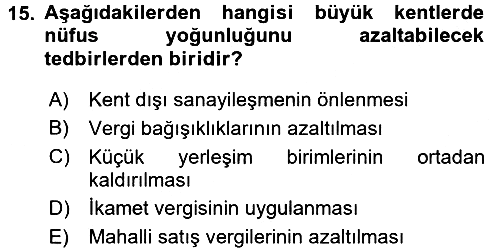 Mahalli İdareler Maliyesi 2016-2017 Ara Sınav - 15. soru
