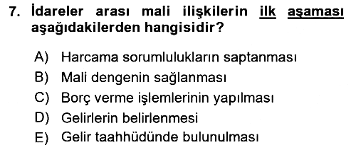 Mahalli İdareler Maliyesi 2018-2019 Ara Sınav - 7. soru
