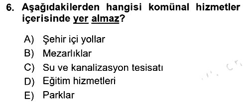 Mahalli İdareler Maliyesi 2023-2024 Ara Sınav - 6. soru