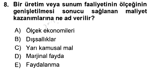 Mahalli İdareler Maliyesi 2024-2025 Ara Sınav - 8. soru