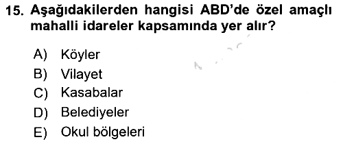 Mahalli İdareler Maliyesi 2024-2025 Ara Sınav - 15. soru