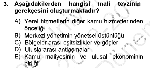 Mahalli İdareler Maliyesi 2012-2013 Dönem Sonu Sınavı - 3. soru