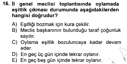Mahalli İdareler Maliyesi 2012-2013 Dönem Sonu Sınavı - 16. soru