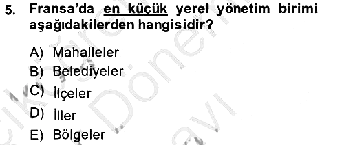 Mahalli İdareler Maliyesi 2013-2014 Dönem Sonu Sınavı - 5. soru