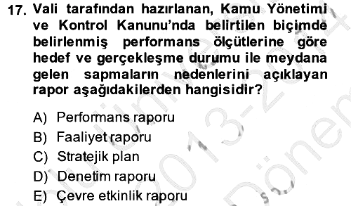 Mahalli İdareler Maliyesi 2013-2014 Dönem Sonu Sınavı - 17. soru