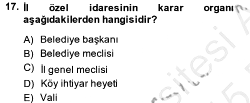 Mahalli İdareler Maliyesi 2014-2015 Dönem Sonu Sınavı - 17. soru