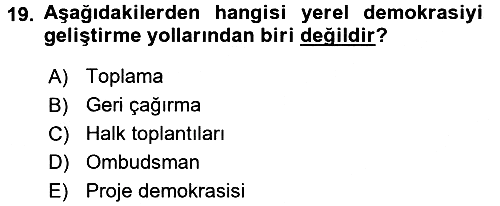 Mahalli İdareler Maliyesi 2015-2016 Dönem Sonu Sınavı - 19. soru