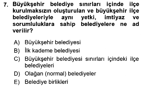 Mahalli İdareler Maliyesi 2023-2024 Dönem Sonu Sınavı - 7. soru