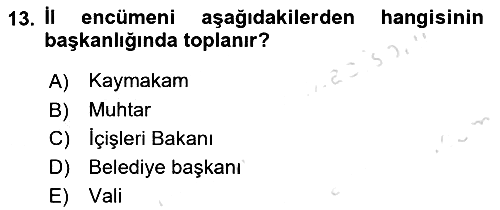 Mahalli İdareler Maliyesi 2024-2025 Dönem Sonu Sınavı - 13. soru