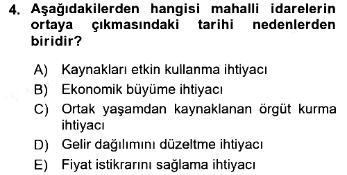 Mahalli İdareler Maliyesi 2015-2016 Tek Ders Sınavı - 4. soru